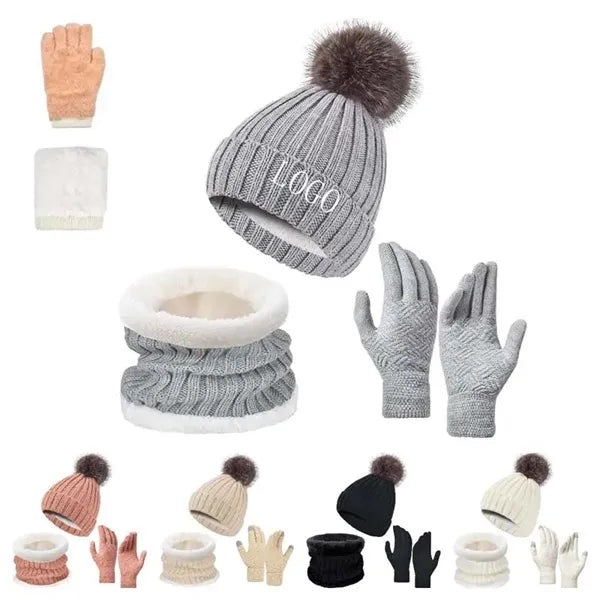 3 in 1 Women Winter Hat Scarf Gloves Set