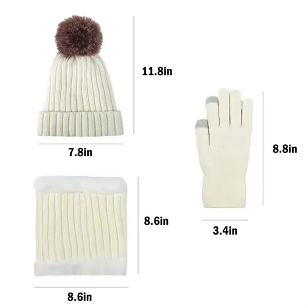 3 in 1 Women Winter Hat Scarf Gloves Set