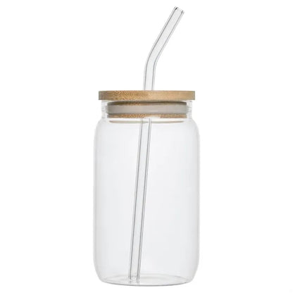 16 oz. Glass Can Cup w/Bamboo Lid & Glass Straw