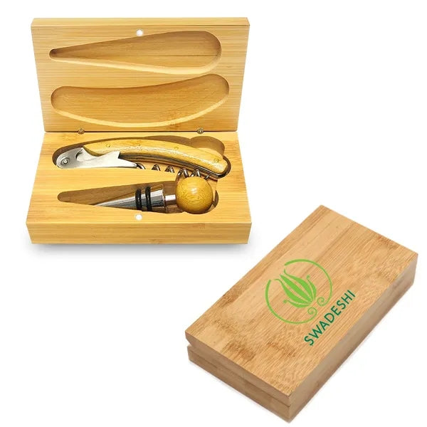 Bamboo Wine Tool Set - Stopper and Corkscrew