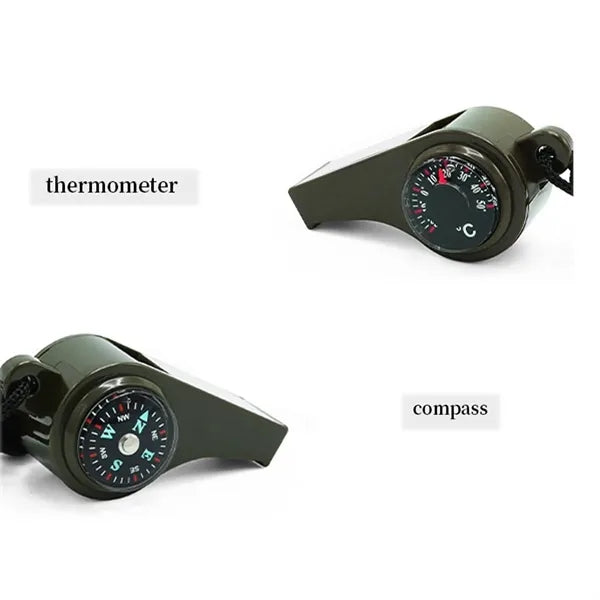 3 In 1 Emergency Survival Whistle With Compass Thermometer