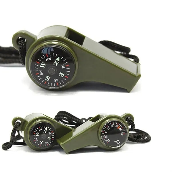 3 In 1 Emergency Survival Whistle With Compass Thermometer