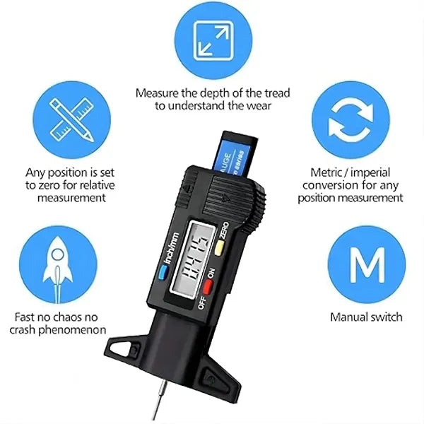 Tire Tread Depth Gauge Digital LCD Checker Tester