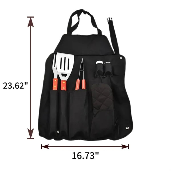 6 Piece BBQ Apron Tool Set And Utensils Barbecue