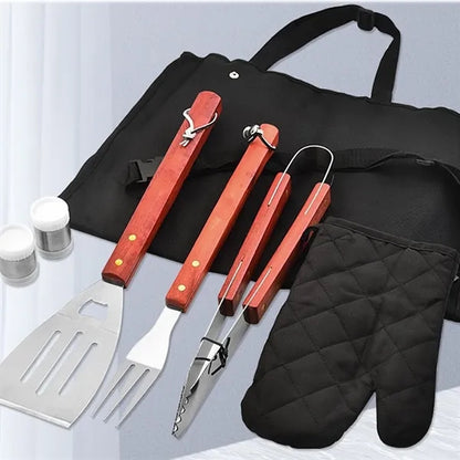 6 Piece BBQ Apron Tool Set And Utensils Barbecue