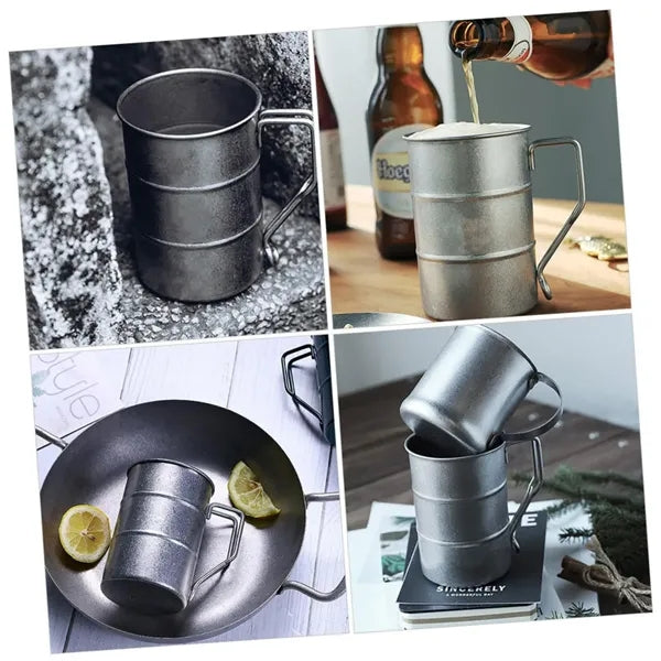 Outdoor Stainless Steel Mug Retro Large Capacity Creative