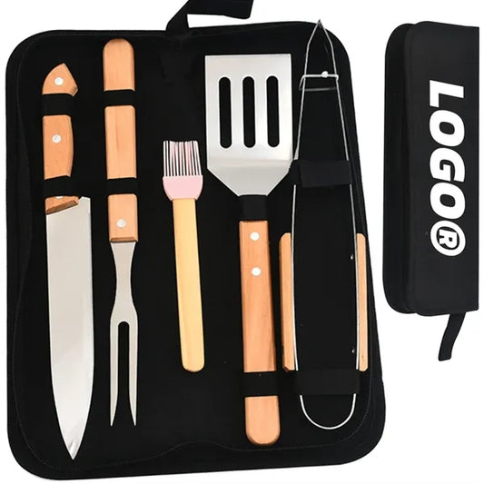 BBQ Tool Set Stainless Steel Utensils with Wooden Handles