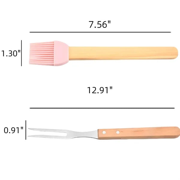 BBQ Tool Set Stainless Steel Utensils with Wooden Handles