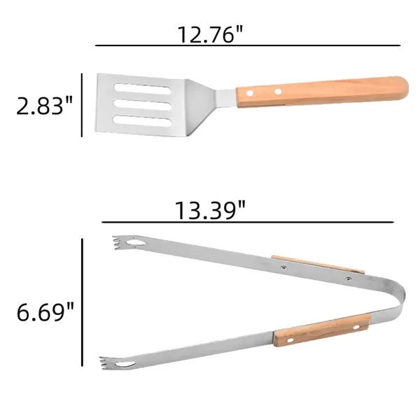 BBQ Tool Set Stainless Steel Utensils with Wooden Handles