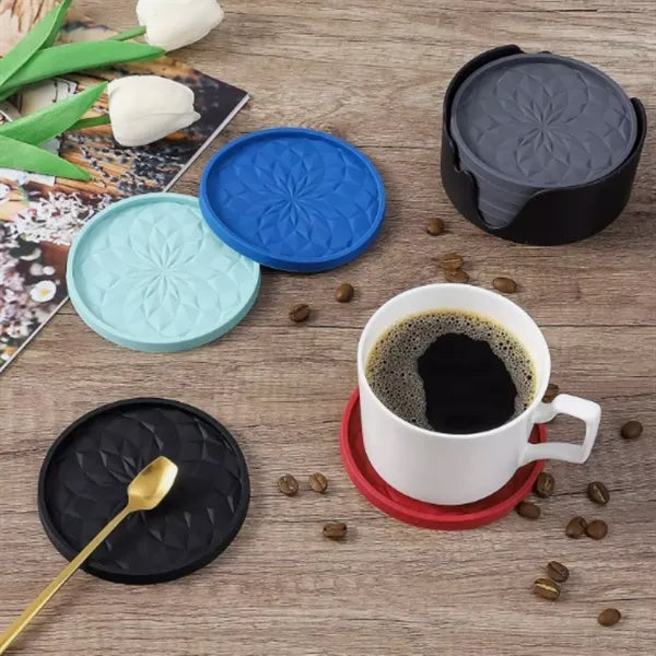 6-Pack Silicone Coaster With Holder Round Non-Slip Non-Stick