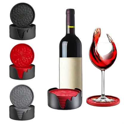 6-Pack Silicone Coaster With Holder Round Non-Slip Non-Stick