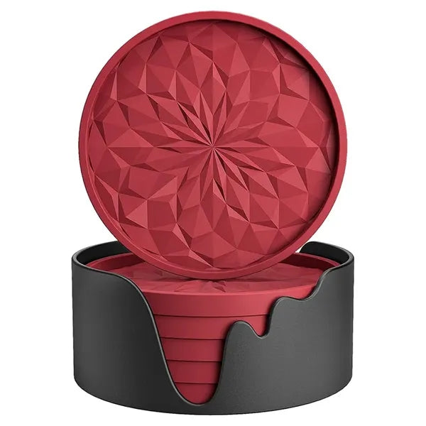 6-Pack Silicone Coaster With Holder Round Non-Slip Non-Stick