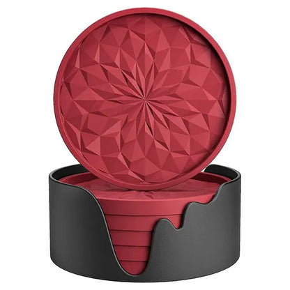 6-Pack Silicone Coaster With Holder Round Non-Slip Non-Stick