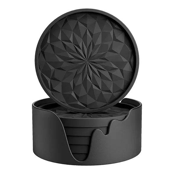 6-Pack Silicone Coaster With Holder Round Non-Slip Non-Stick