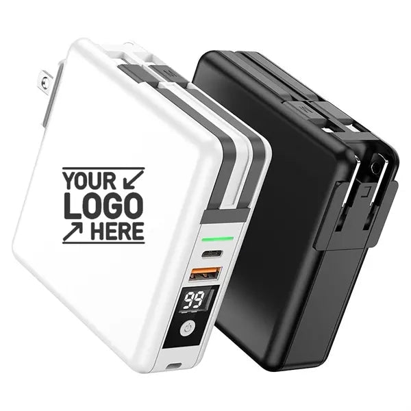 Portable Charger with Built-in Cables&AC Wall Plug