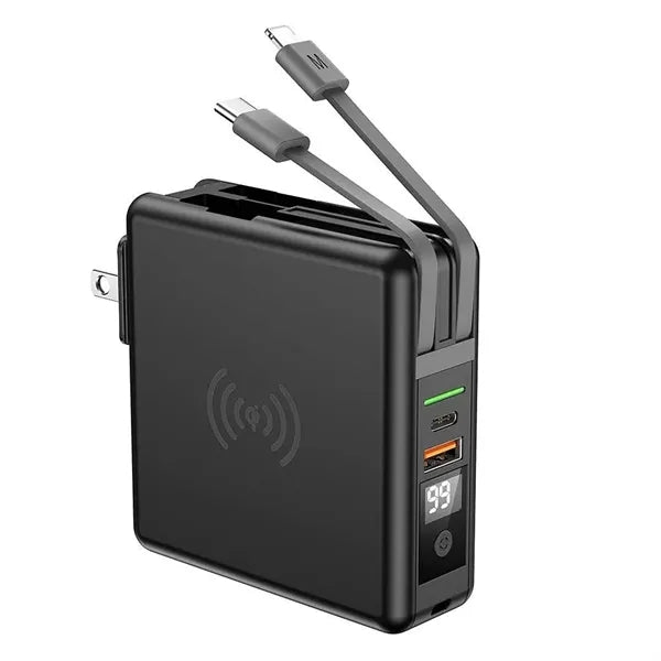 Portable Charger with Built-in Cables&AC Wall Plug
