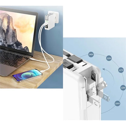Portable Charger with Built-in Cables&AC Wall Plug