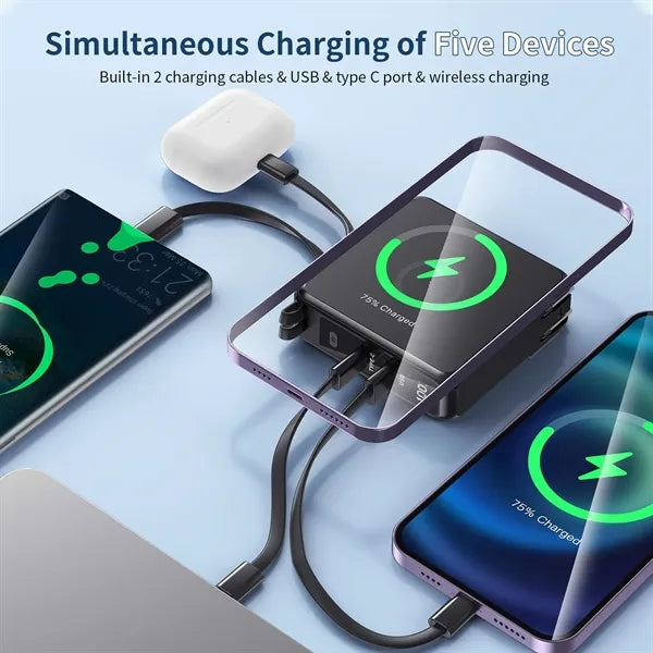 Portable Charger with Built-in Cables&AC Wall Plug