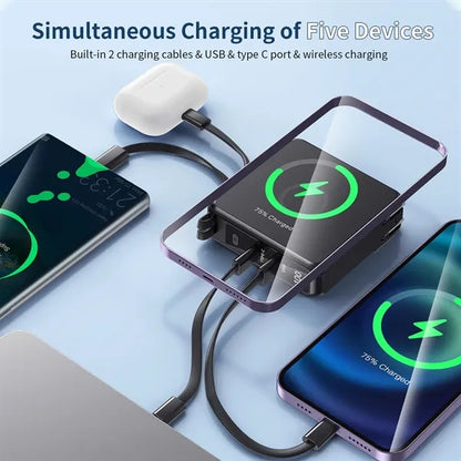 Portable Charger with Built-in Cables&AC Wall Plug