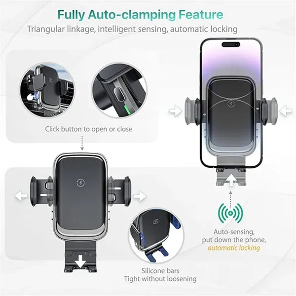 Fast 15w Auto Clamping Car Wireless Charger