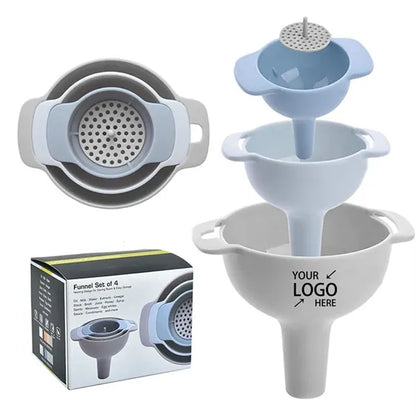 Kitchen Funnels Set Of 4 With Detachable Strainer Filter