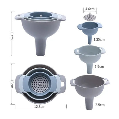 Kitchen Funnels Set Of 4 With Detachable Strainer Filter