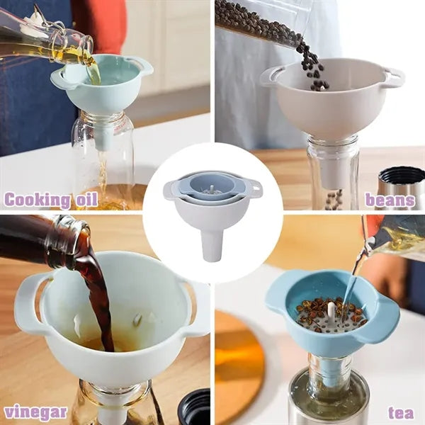 Kitchen Funnels Set Of 4 With Detachable Strainer Filter