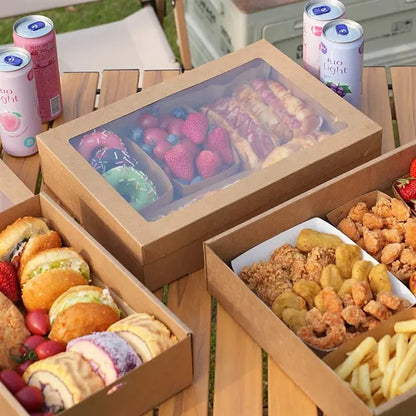Easy Assembly Kraft Paper Catering Boxes Window Lids