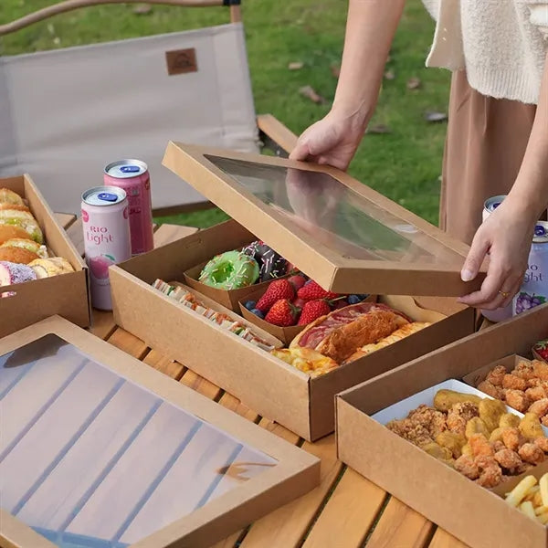Easy Assembly Kraft Paper Catering Boxes Window Lids