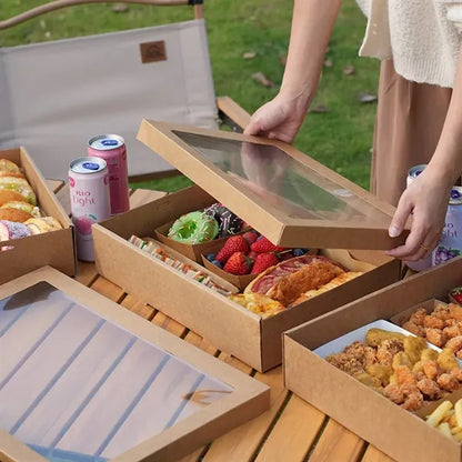 Easy Assembly Kraft Paper Catering Boxes Window Lids
