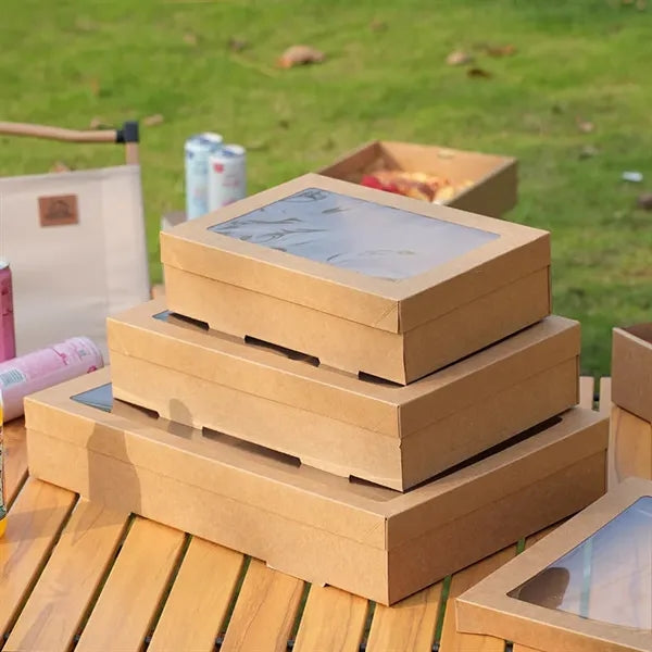 Easy Assembly Kraft Paper Catering Boxes Window Lids
