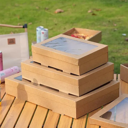 Easy Assembly Kraft Paper Catering Boxes Window Lids