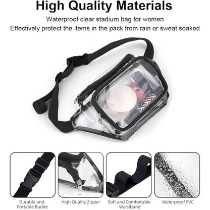 PVC Clear Fanny Pack w/ Zipper Pockets Transparent Bag