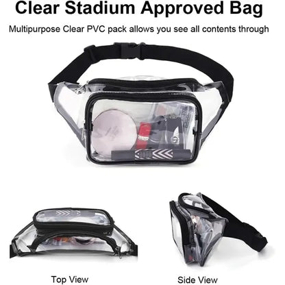 PVC Clear Fanny Pack w/ Zipper Pockets Transparent Bag