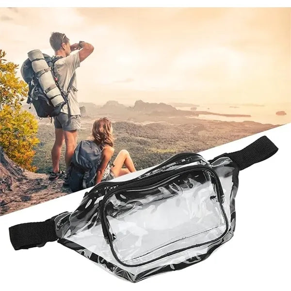 PVC Clear Fanny Pack w/ Zipper Pockets Transparent Bag
