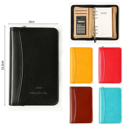 Leather Zippered Portfolio With Calculator