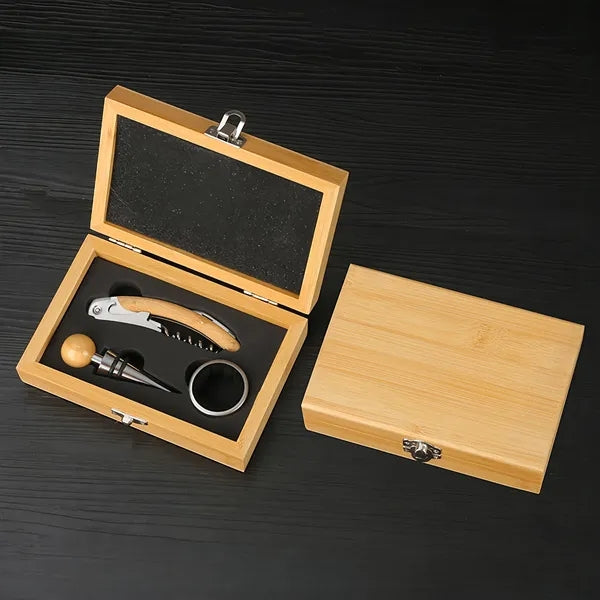 Square Exquisite Wooden Wine Bottle Opener Gift Box Set
