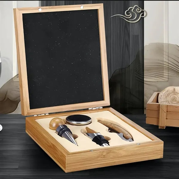 Square Exquisite Wooden Wine Bottle Opener Gift Box Set