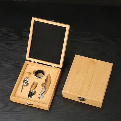 Square Exquisite Wooden Wine Bottle Opener Gift Box Set