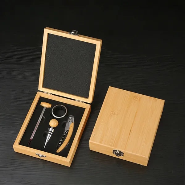 Square Exquisite Wooden Wine Bottle Opener Gift Box Set