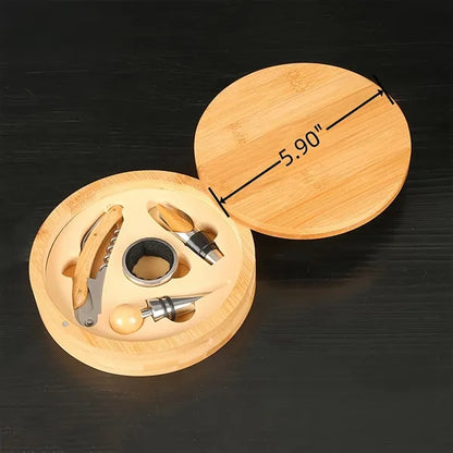 Round Exquisite Wooden Wine Bottle Opener Gift Box Set