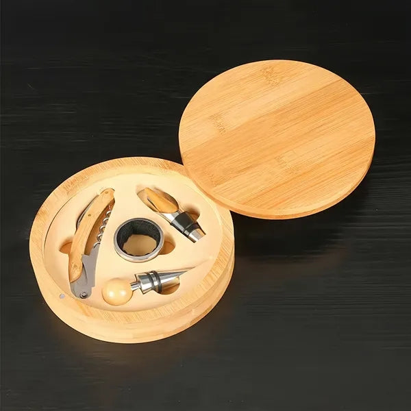 Round Exquisite Wooden Wine Bottle Opener Gift Box Set