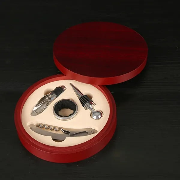 Round Exquisite Wooden Wine Bottle Opener Gift Box Set