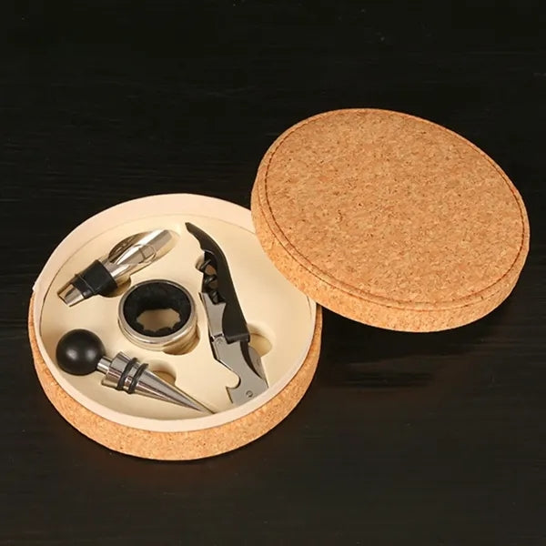 Round Exquisite Wooden Wine Bottle Opener Gift Box Set