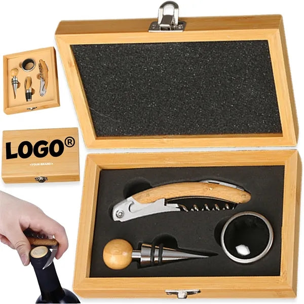 Square Exquisite Wooden Wine Bottle Opener Gift Box Set