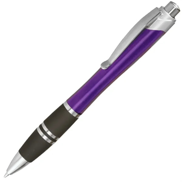 Silver Accent Plastic Pen w/ Rubber Grips & Colorful barrel