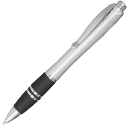 Silver Accent Plastic Pen w/ Rubber Grips & Colorful barrel