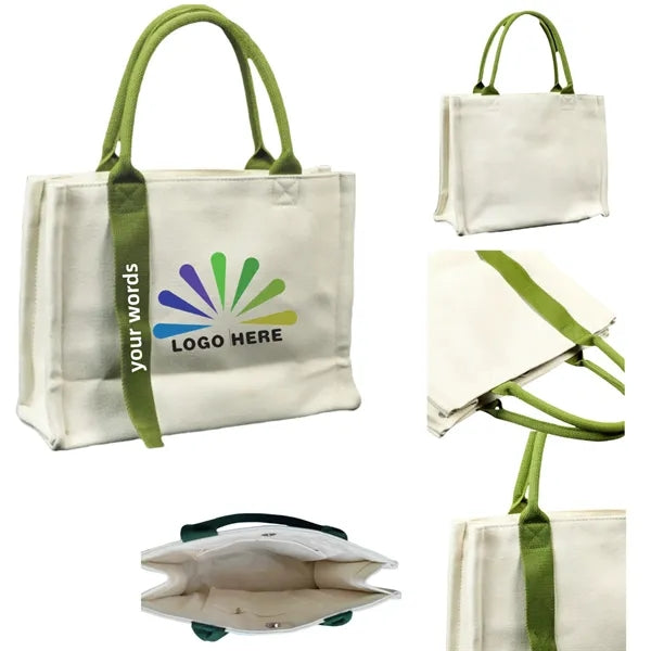 Stylish Three-Layer Canvas Tote Bag with Ribbon