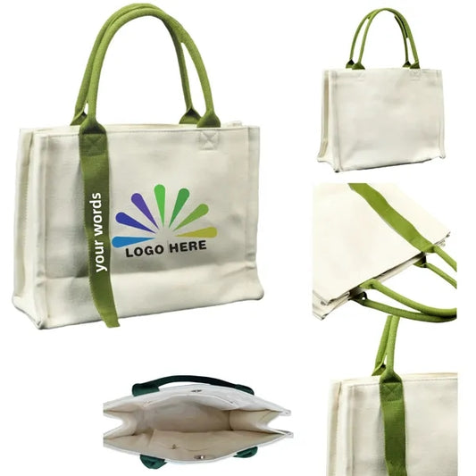 Stylish Three-Layer Canvas Tote Bag with Ribbon