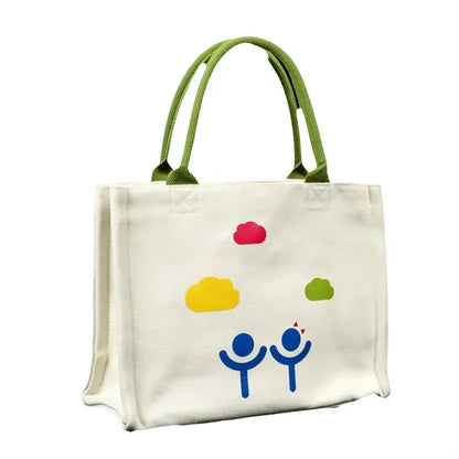Stylish Three-Layer Canvas Tote Bag with Ribbon
